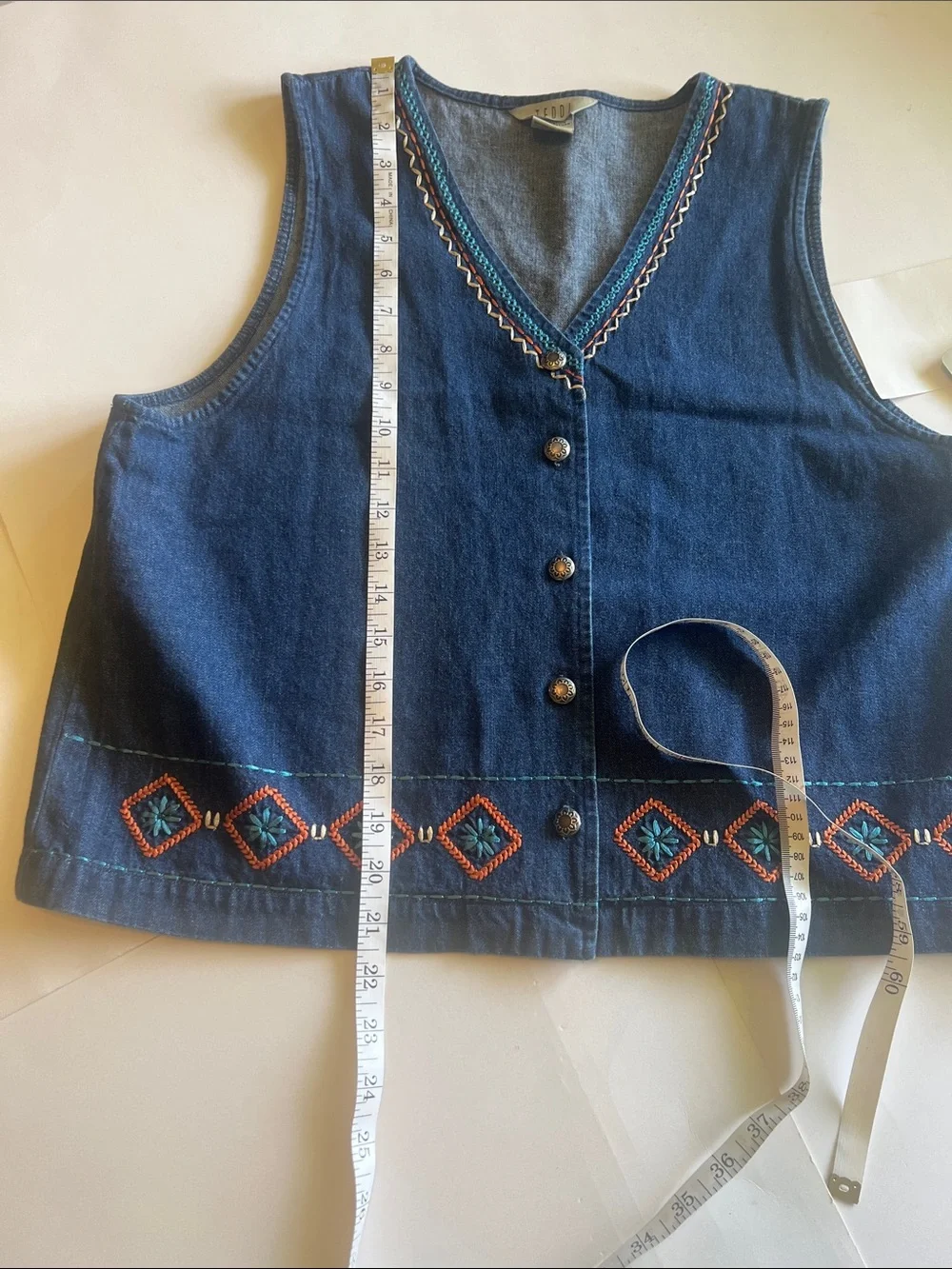 VTG Teddi Denim Vest M NWT 90s Aztec Southwestern Embroidered Jean Cowgirl Y2K - Picture 10 of 12